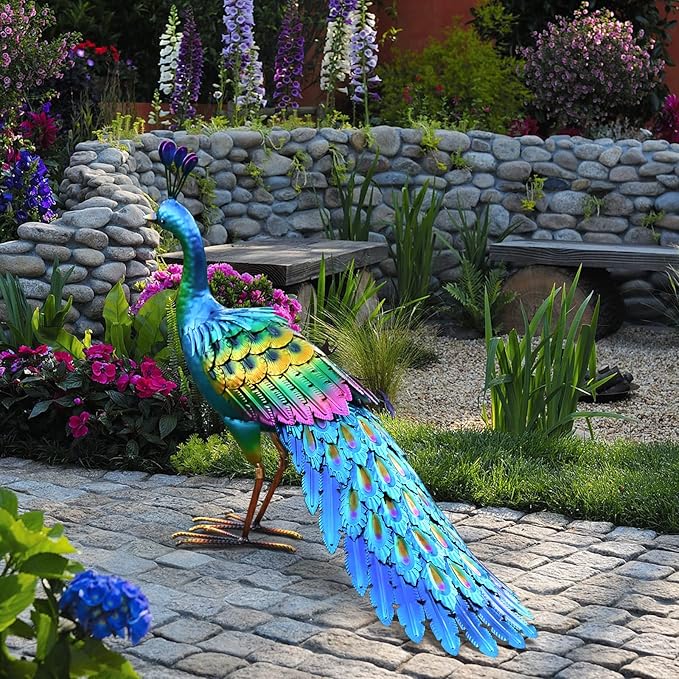 chisheen Peacock Statue Garden Decor Metal Peacock Yard Art Lawn Decoration Outdoor Sculpture Housewarming Birthday Gifts for Women,Mom,Grandma
