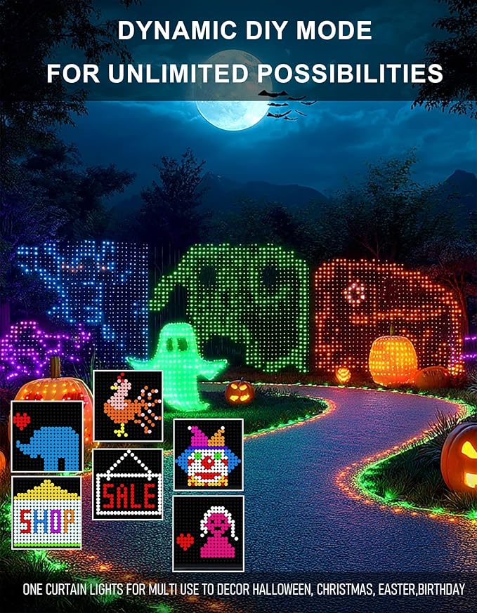 Dazzle Bright Smart Curtain Lights, 400LED 6.6FT x 6.6FT Color Changing