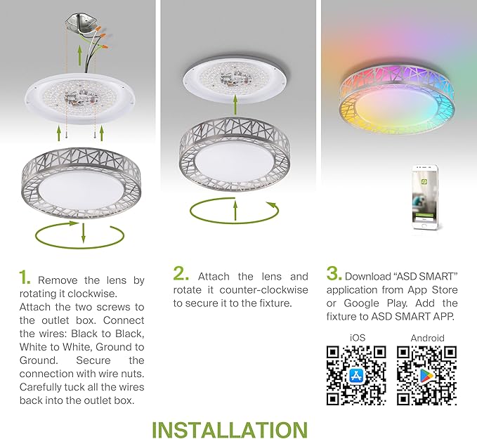 ASD 12 Inch Smart RGBW Flush Mount Ceiling Light