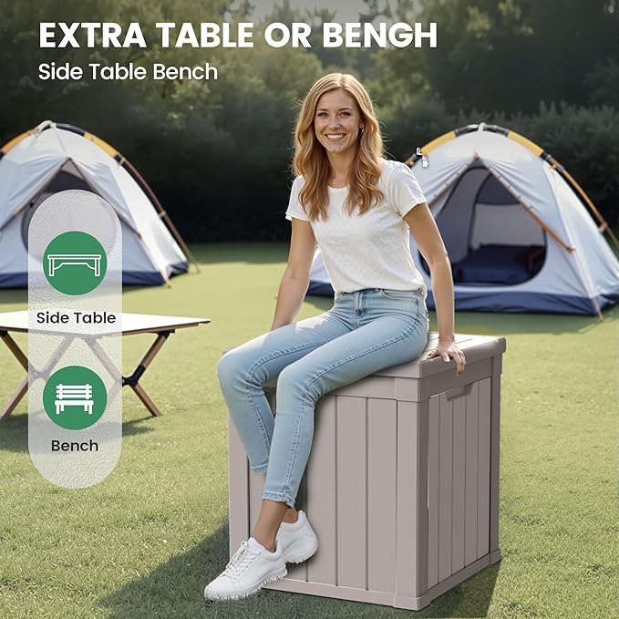 50 Gallon Storage Box, Waterproof Deck Box for Indoor & Outdoor Use, Lockable Pool Storage Bin for Package Delivery, Outdoor Bench for Patio Cushions, Garden Tools, Backyard, Grey
