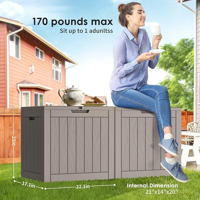 Resin Deck Box - 30 Gallon Lockable Outdoor Storage, Water-Resistant Indoor/Outdoor Bin for Package Delivery, Patio Cushions, Gardening Tools