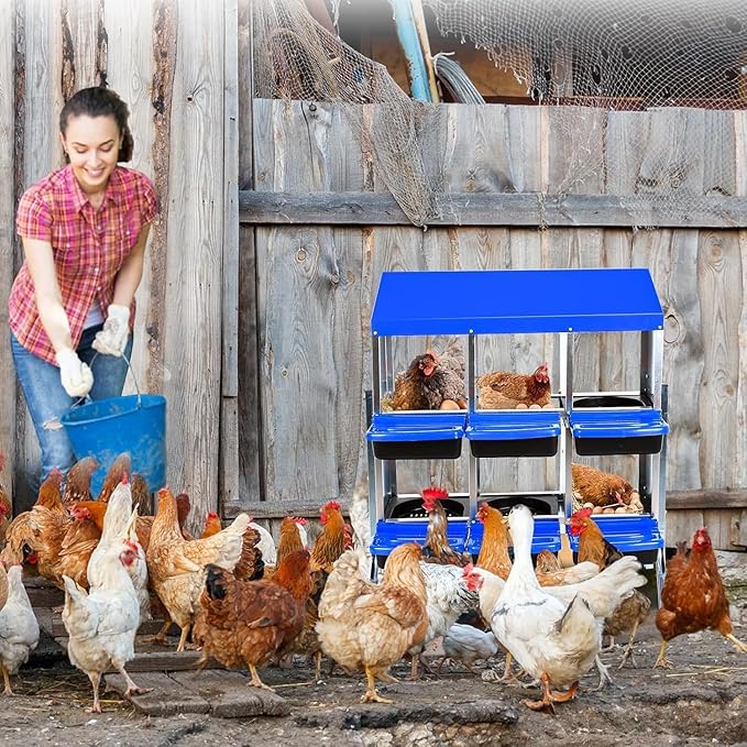 Two-Tier Chicken Nesting Box, 6 Hole Metal Chicken Egg Laying Box with Roll Away, Egg Collection Nesting Boxes for Chicken Coop, with Leg
