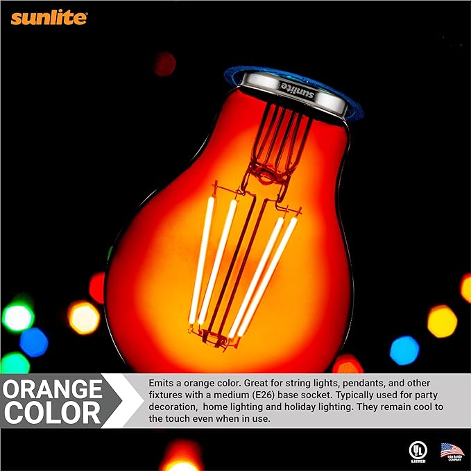 Sunlite 40944 LED Colored Filament A19 Light Bulb, 4.5 Watts, Medium E26 Base