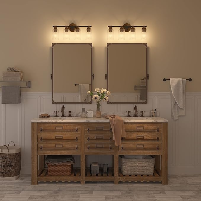 Inlight 23" Wide 4-Light Brass Gold Bathroom Vanity Light, Modern Black Bath