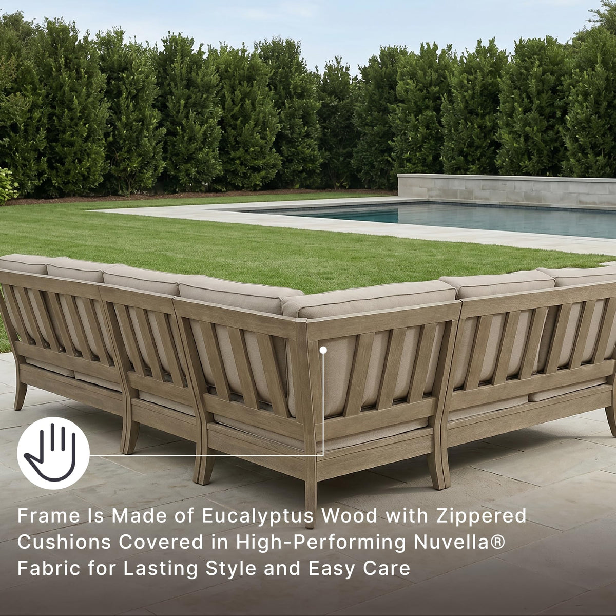 4-Piece L-Shape Outdoor Sectional, Wood, Beige