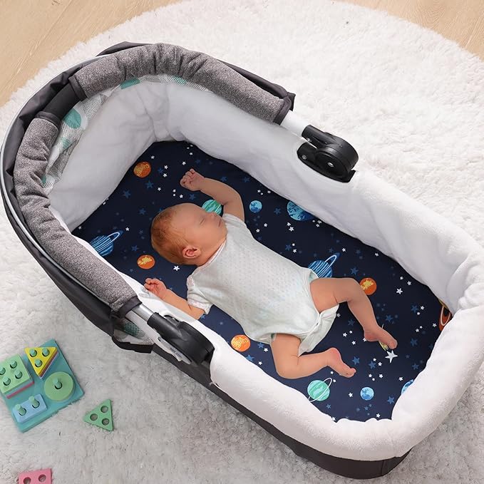 PHF 3 Pack Soft Bassinet Sheets, Space Breathable Comfy Cradle Sheets for Baby Boys Girls Neutral, No Slip Universal Fit for Most Cradle and Bassinet Mattress, Space
