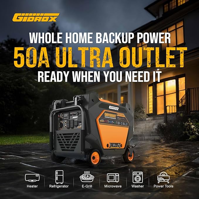 10000W Tri-Fuel Portable Inverter Generator, Gas, Propane & Natural Gas Powered, ATS Ready, 50A Ultra Outlet, Remote Start, CO Sensor, ECO Mode, Quiet Inverter for Home Backup & RV Use