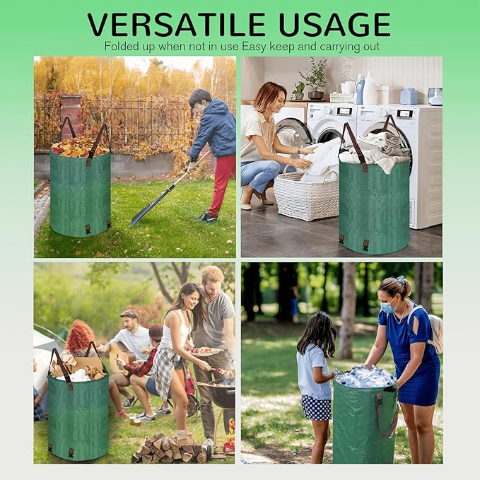 Leaf Collector Bag with Lid, Shoulder Strap, and Drawstring – Reusable Yard Garden Bag for Leaves and Lawn Trash, Perfect for Leaf Removal, Yard Clean-Up (Without lid, 32 Gallon)