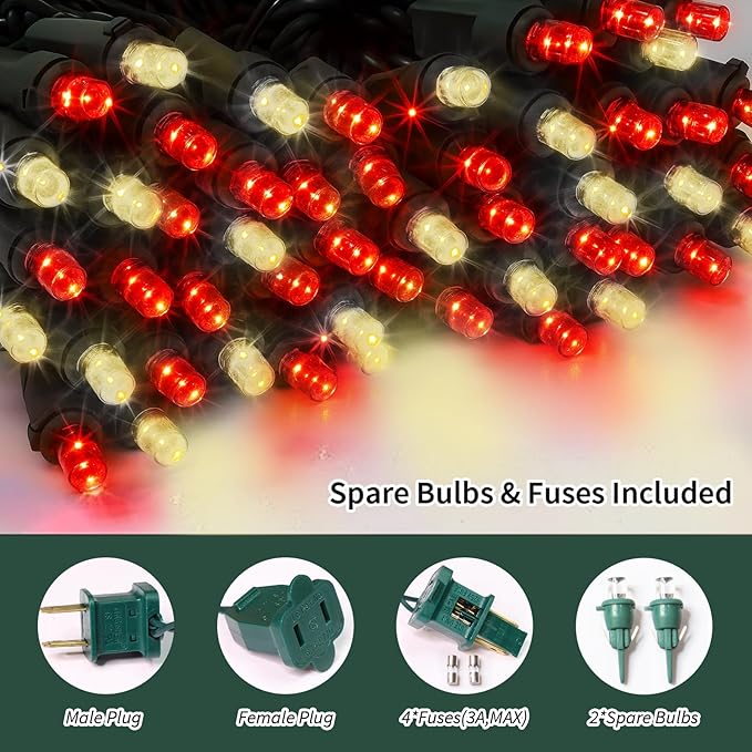 LAMPHOME 100 Count RED and Warm String Lights