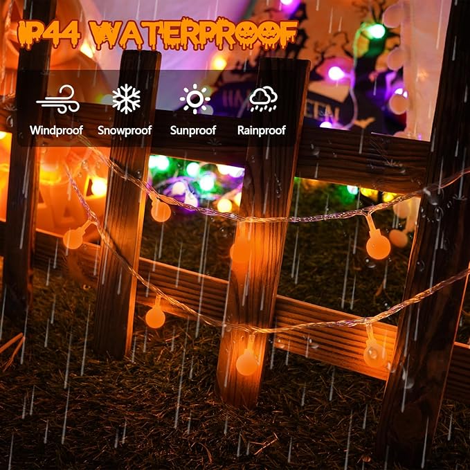 Connectable Orange Halloween Lights Outdoor Indoor - 43FT 100LED Globe String