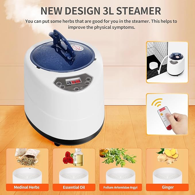Tomioka Sauna Box,Portable Steam Sauna for Body Relaxation,Portable Personal SPA Steam Tent with 3L /1500W Steamer, 9 Levels Temp Control,Indoor,Outdoor (Black)
