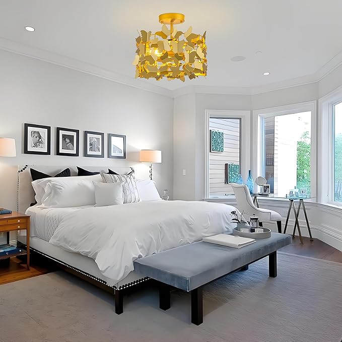 TOCHIC Modern Flush Mount Ceiling Light, 3-Light Gold Semi Flush Mount Ceiling