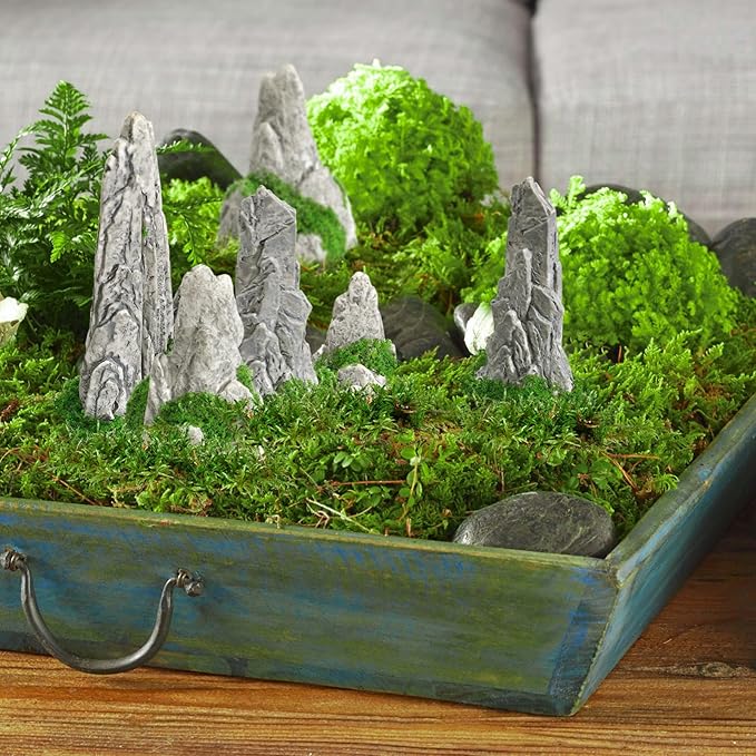 8pcs Miniature Bonsai Rockery Decor, Resin Fake Mountain Figurines, Garden Terrarium Accessories for Desktop and Micro Landscape