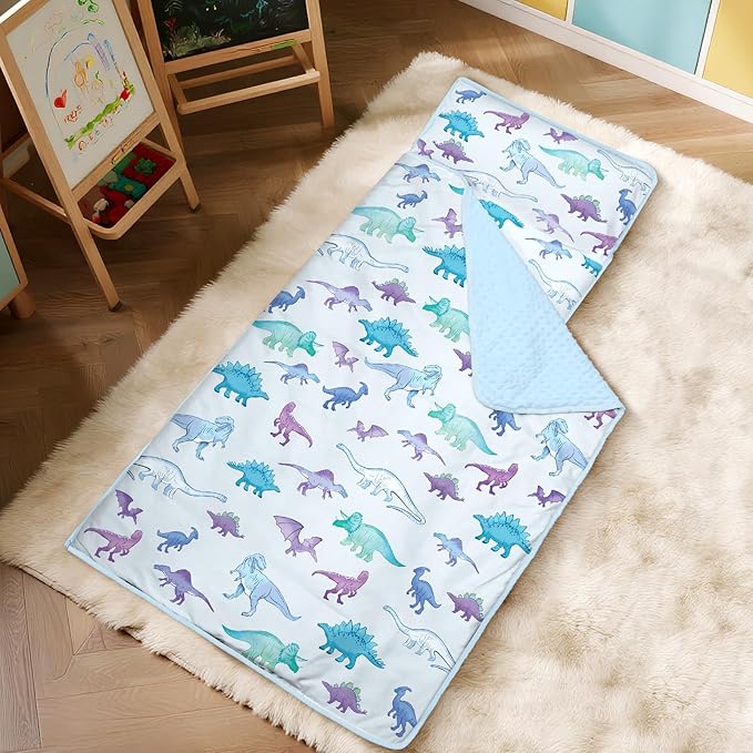 Toddler Nap Mat Kids Sleeping Bag 59"×24", Soft Slumber Bag with Removable Pillow and Blanket for Kids Girls Boys,Roll Up Sleeping Mat Thick for Camping,Daycare, Kindergarden