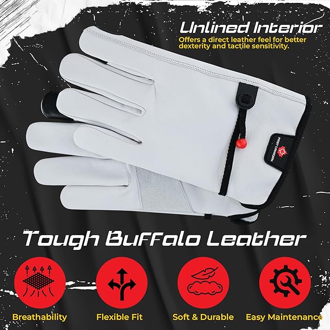 1 Pair Heavy Duty Leather Work Gloves for Men & Women – Touchscreen Use, Cowhide Construction & Yard Leather Gloves – Puncture Resistant Safety Gloves for Landscaping & Outdoor Use (S)
