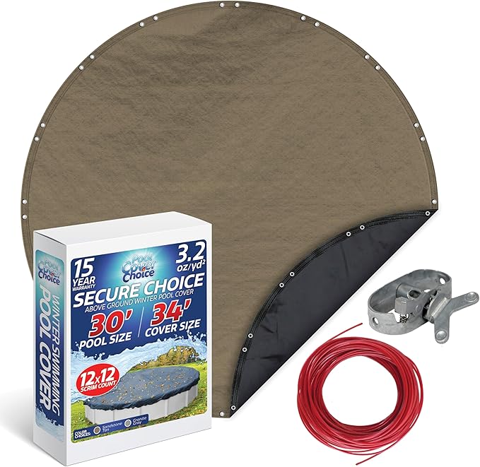 Winter Swimming Pool Cover for 30 ft Aboveground Round Pool Size, Secure Choice Series, Solid Material, Color - Sandstone Tan, Pool Cover Choice 5730-4CHOICE