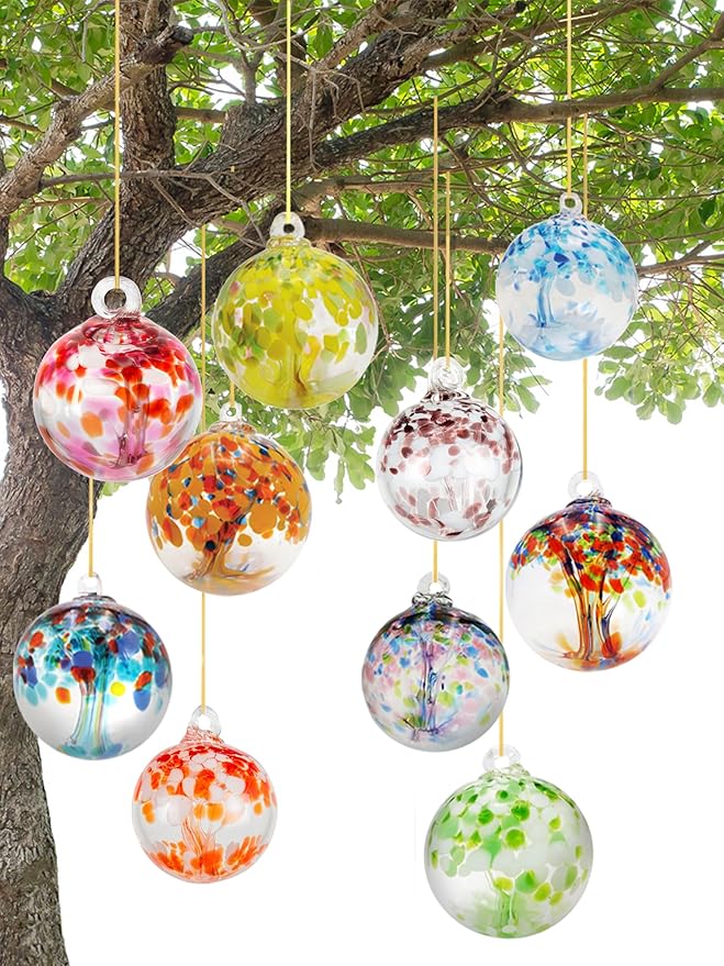 Dale Tiffany Hand Blown Glass, 4" Diameter Nova, Tree of Life Collection, Witch Globe Hanging Garden Indoor/Outdoor Decorative Ornament Gazing Ball