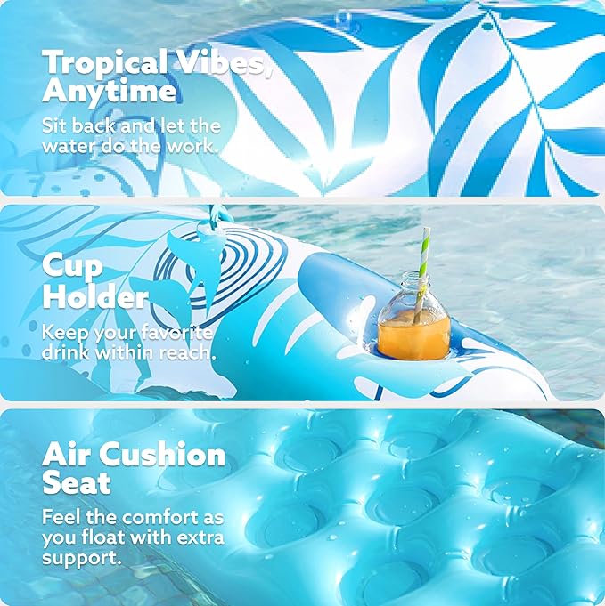 SLOOSH Inflatable Pool Floats Adult,2 Pack Pool Chairs with Cup Holders,Blow up Floats Chair,Hammock Noodle Mat for Relaxing Summer Water Fun Swimming Party Beach