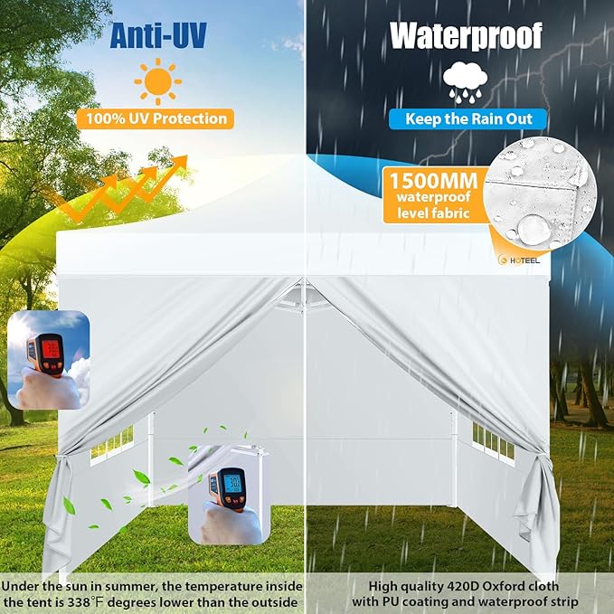 HOTEEL 10x10 Pop up Canopy Tent for Parties, Heavy Duty Easy Setup Tent with 4 Sidewalls, Outdoor Commercial Instant Gazebo for Wedding Event, with Portable Bag, White(Hexagonal Frame)