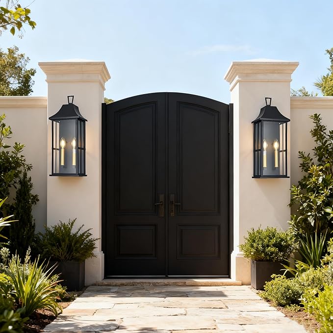 Outdoor Wall Sconce, 20.3" 2-Light in Black