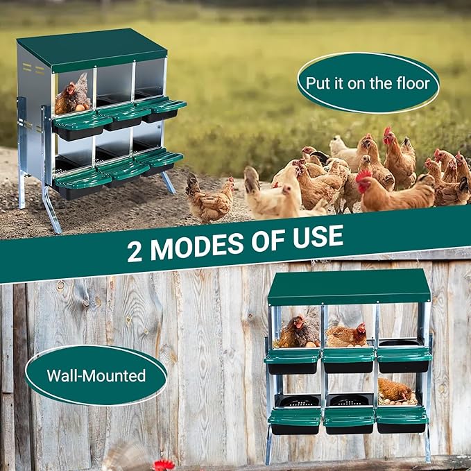 Red 6/8/10-Hole Wall-Mount Chicken Nesting Box with Legs & Roll-Away Design – Easy Egg Collection, Pull-Out Cleaning, Durable Roosting Box for All Chicken Breeds