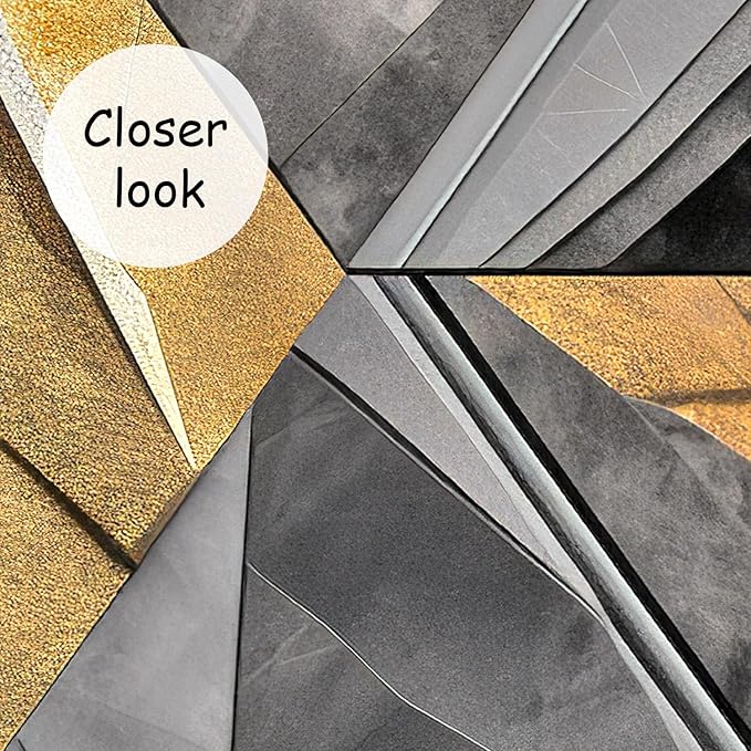 AFZEVEB-3D Geometric Wall Mural Gray and Gold Wallpaper for Bedroom 136"x96"(Not Peel and Stick)
