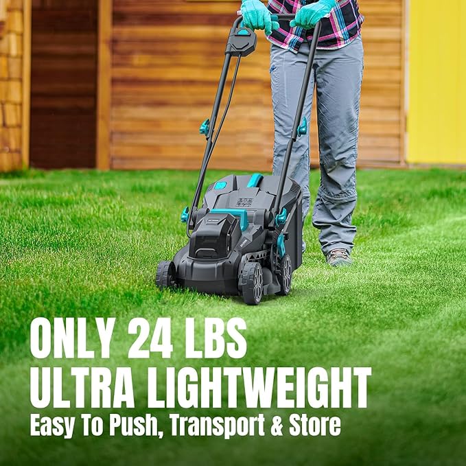 Electric Lawn Mower with Brushless Motor, 20V 13.2 inch Cordless Lawn Mower with 5-Position Cutting Height Adjustment, 2x4.0Ah Battery and Charger Included