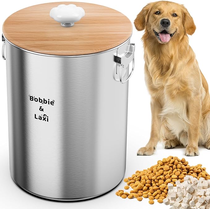 25 Lbs Large Stainless Steel Dog Food Storage Container with Lids Airtight to Keep Food Fresh, Metal Pet Food Bin Claw Handle Easy Clean & Use for Big Dog Multiple Pet, Long-Lasting Cat Food Storage