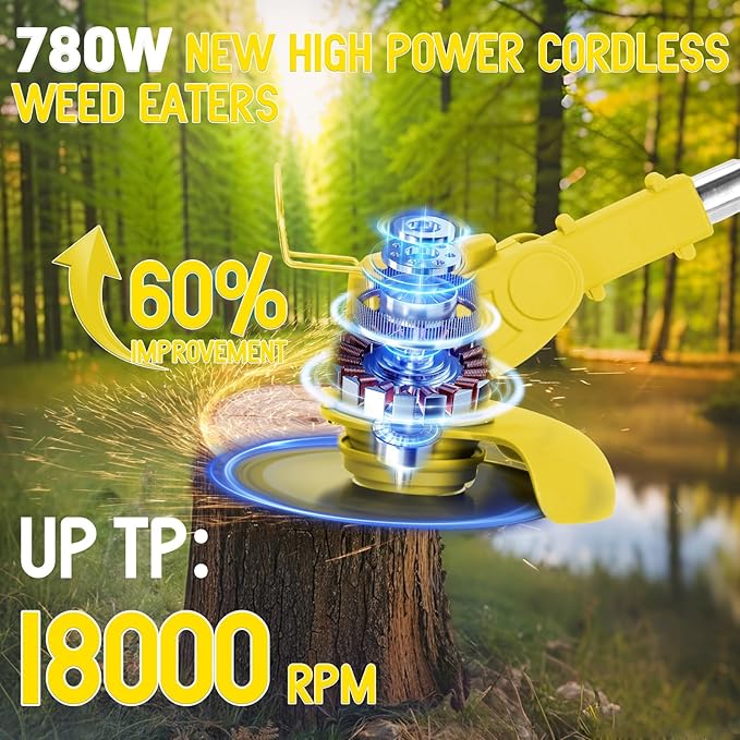 Weed Wacker Cordless Adjustable Weed Eaters 3 in 1 Electric String Trimmer Lawn with Two Battery with Charger Comes with Multiple Blades for Yard,Green,Garden(Yellow)