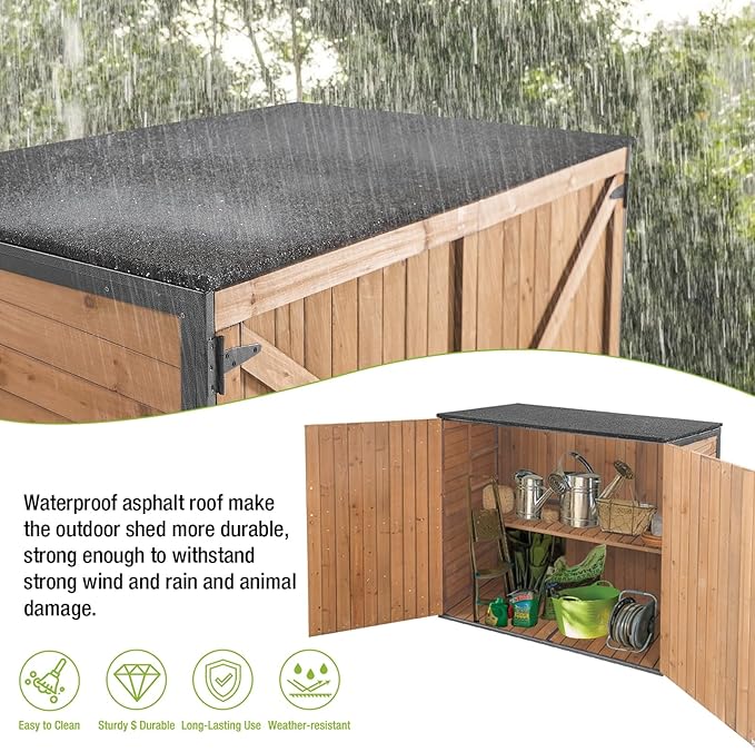 Gutinneen Outdoor Storage Shed Cabinet with Strong Iron Frame Large Wooden Garden Shed Tool House with Adjustable Shelfs,Medium