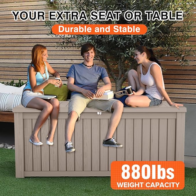 180GAL Brown Versatile Outdoor Deck Box - Waterproof, SGS - Tested UV Protection, Suitable for Various Storage Needs from Pool Accessories to Gardening Supplies