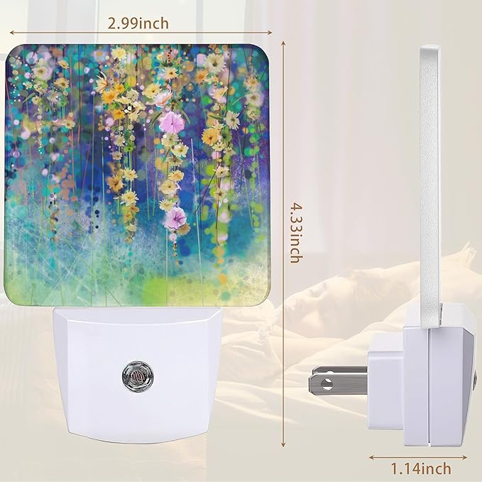 Flower Night Light, Abstract Ivy Floret Green Flower Night Lights Plug into