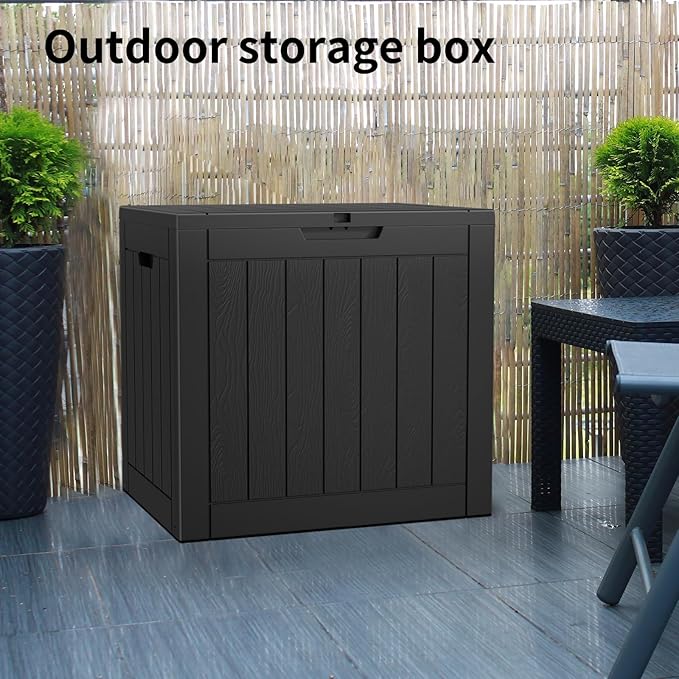 37 Gallon Outdoor Deck Box,Storage Lockable Waterproof Patio Furniture,Garden Tools,Cushions,Pool Accessories Outside Storage Resin Box(Black)