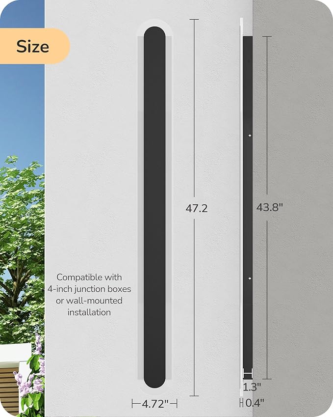EDISHINE Upgraded 2 Pack 47.2" Modern Outdoor Wall Light, Dimmable & 3 CCT