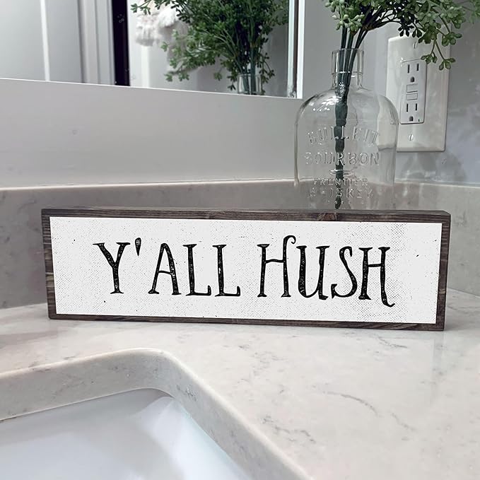 Wood & Metal Southern Sign – Weatherproof Indoor Outdoor Wall Decor – Rustic Charm with "Y’all Hush" – Gift-Wrapped & Ready to Give