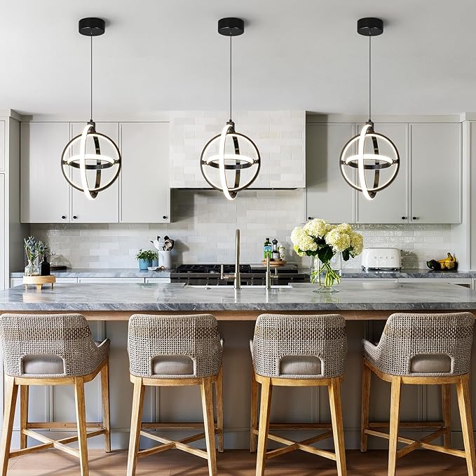 Modern LED Pendant Light Black Pendant Lights 4000K Dimmable External Glow