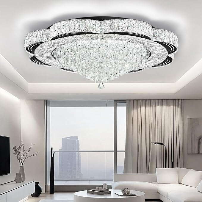 Modern Empire Crystal Chandelier Black 40inches Crystal Raindrop Ceiling Light