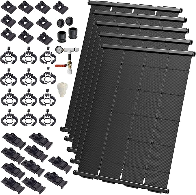 Industrial Grade Solar Pool Heater DIY Kit - Superior High-Wind Strapless Mounting System & Maximum Freeze Resistance (5-4'x12.5' / 250 Square Feet)