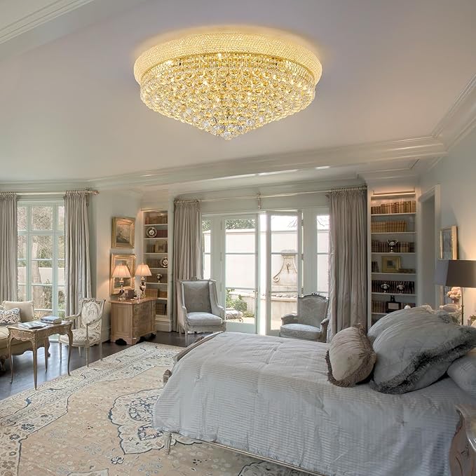 18-Light 32 inch Large Crystal Chandelier Flush Mount Ceiling Light Fixture