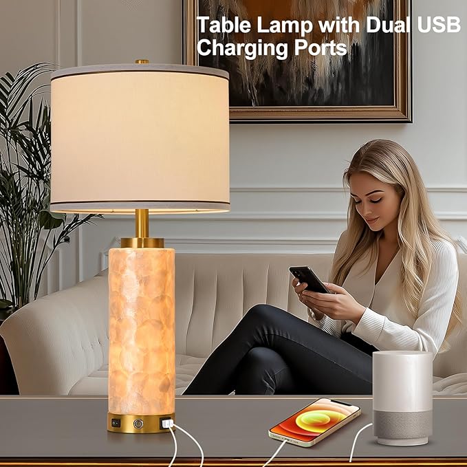 AIDENOEY 26" Modern Art Glass Table & Bedside Lamp, Stepless Dimmable Base +