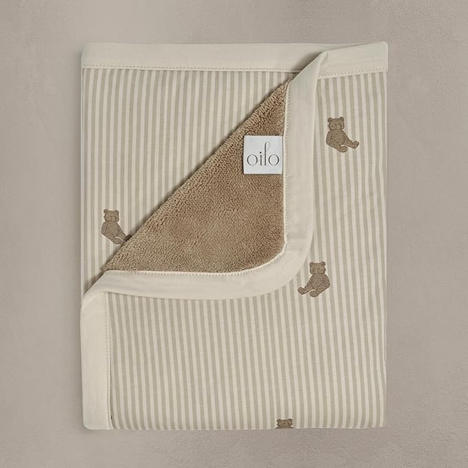 Oilo Baby Blanket, Luxury Soft Plush Chenille Backing & Turkish Cotton Jersey Print, Double Layered, 30" x 40", Rolled Jersey Edge Trim, Machine Washable, Perfect for Infant or Toddlers (Bear)