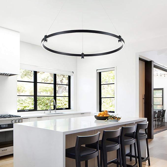 LED Black Chandeliers Modern Pendant Light, 40W Dimmable, 1 Rings Dimmable