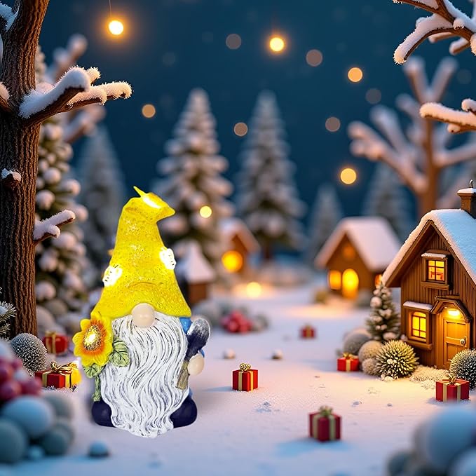 Garden Gnomes Outdoor Decor Solar Gnomes Statues with Butterfly Bee Sunflower Led Lighted Dwarf Outside Decorations for Yard Patio Lawn Ornaments Gifts for Women Mom