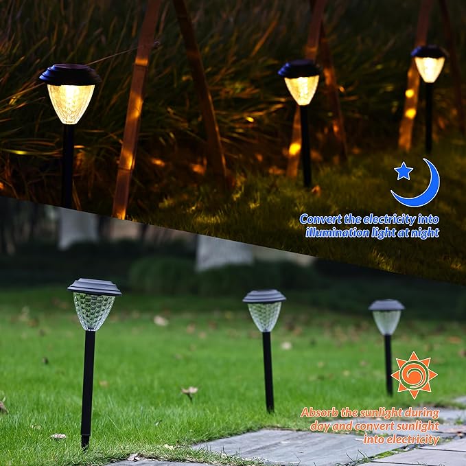 Elevon 12 Pack Solar Light Outdoor Waterproof, Warm White Pathway Lights Solar