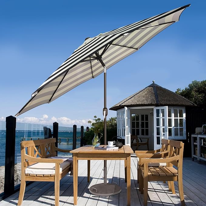 Blissun 9' Outdoor Patio Umbrella, Outdoor Table Umbrella, Yard Umbrella, Market Umbrella with 8 Sturdy Ribs, Push Button Tilt and Crank
