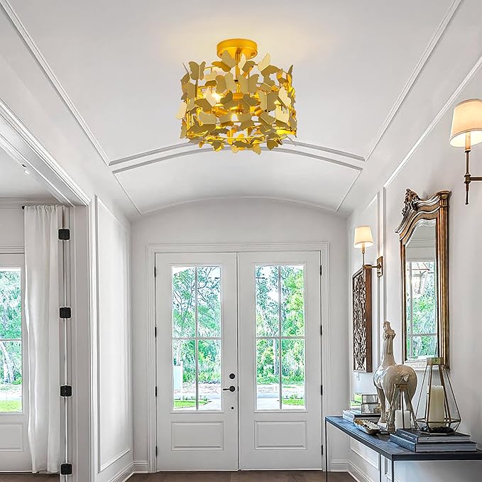 TOCHIC Modern Flush Mount Ceiling Light, 3-Light Gold Semi Flush Mount Ceiling