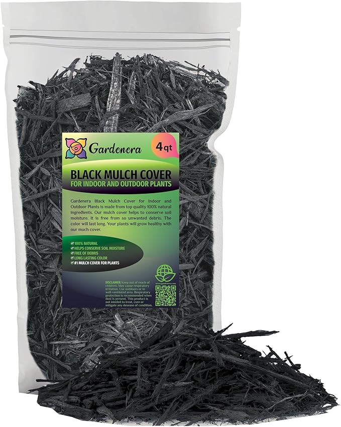 Gardenera Black Mulch - Retain Moisture and Promote Healthy Root Growth in Your Landscape - 4 QUARTS