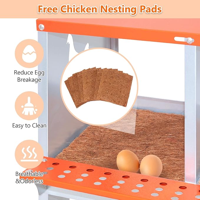 Chicken Nesting Boxes, 10 Rooms Hens Nest Box, Metal Poultry Nest Box Wall Mount for Chickens Egg Laying Box Collection Vented Holes Chicken Coop Cages Equipment, Orange (10 Rooms)