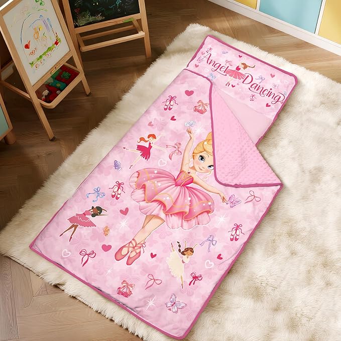 Toddler Nap Mat Kids Sleeping Bag 59"×24", Soft Slumber Bag with Removable Pillow and Blanket for Kids Girls Boys,Roll Up Sleeping Mat Thick for Camping,Daycare, Kindergarden