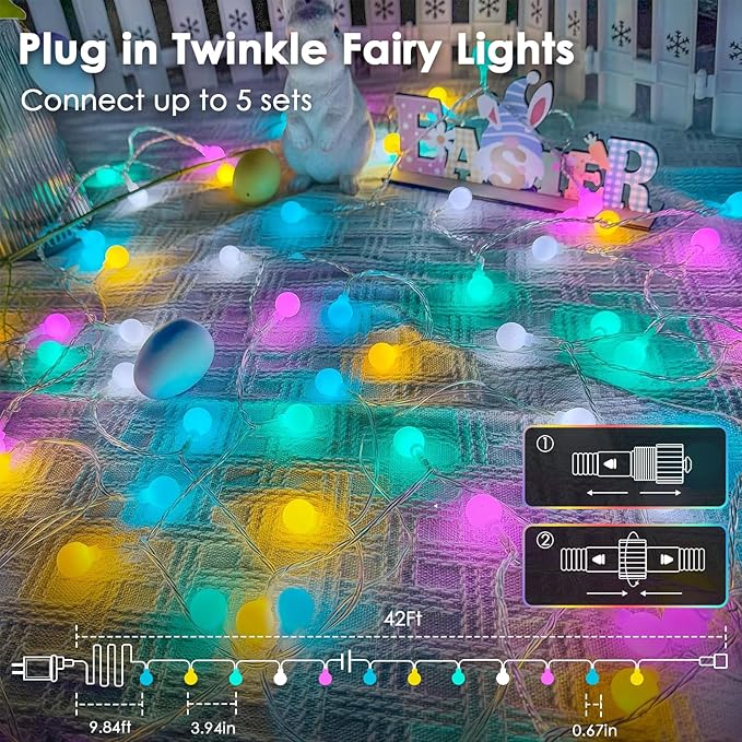 Connectable 100LED Easter String Lights Outdoor Indoor, 43ft Pastel Lights